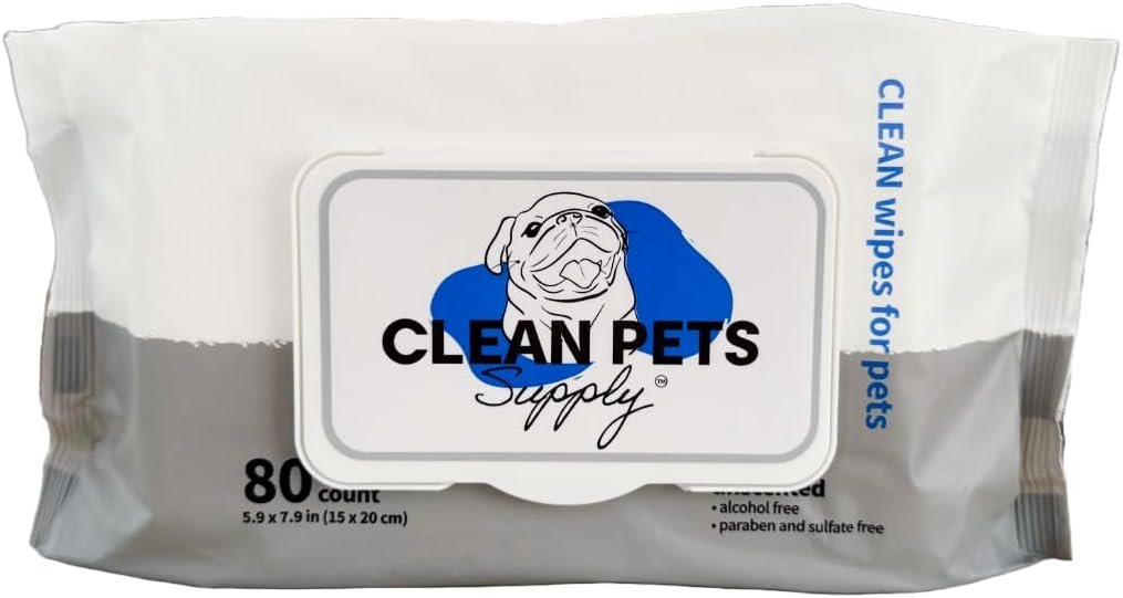 Unscented Pet Cleaning Wipes 80 Count No frangrance, Grooming Wipes for Dogs and Cats