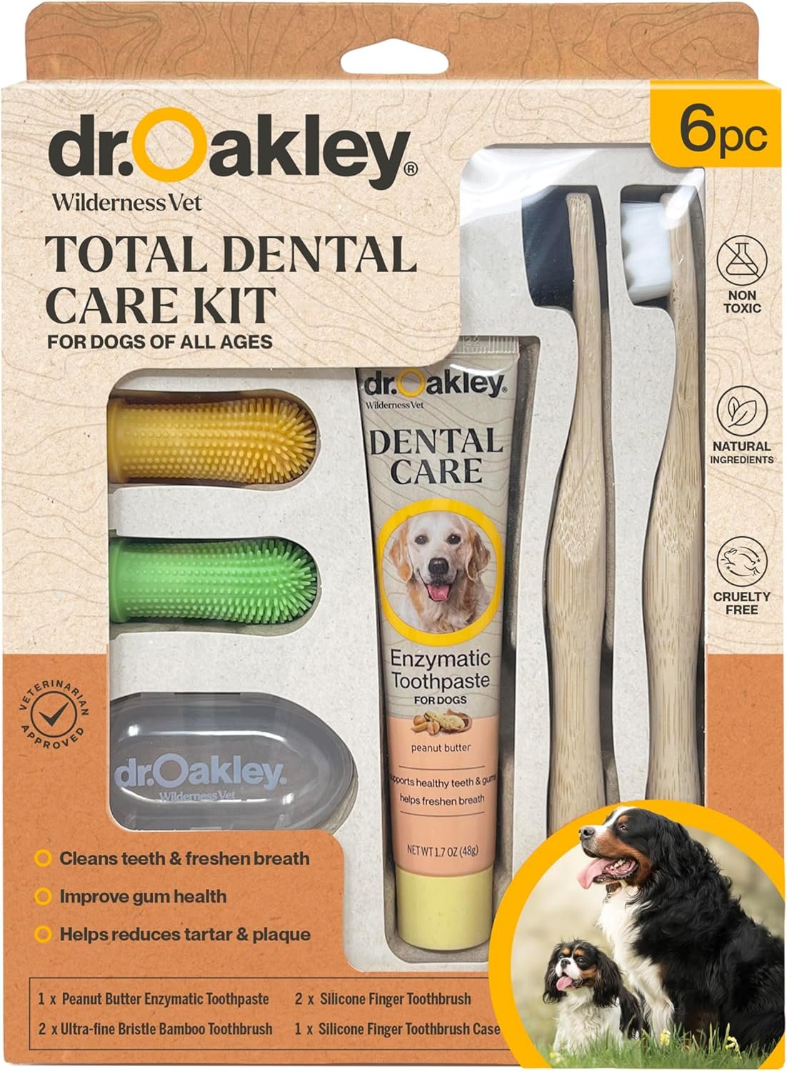 Total Dental Care Kit for Dogs: Peanut Butter Flavor – Toothpaste, Brushes, and Case, Natural