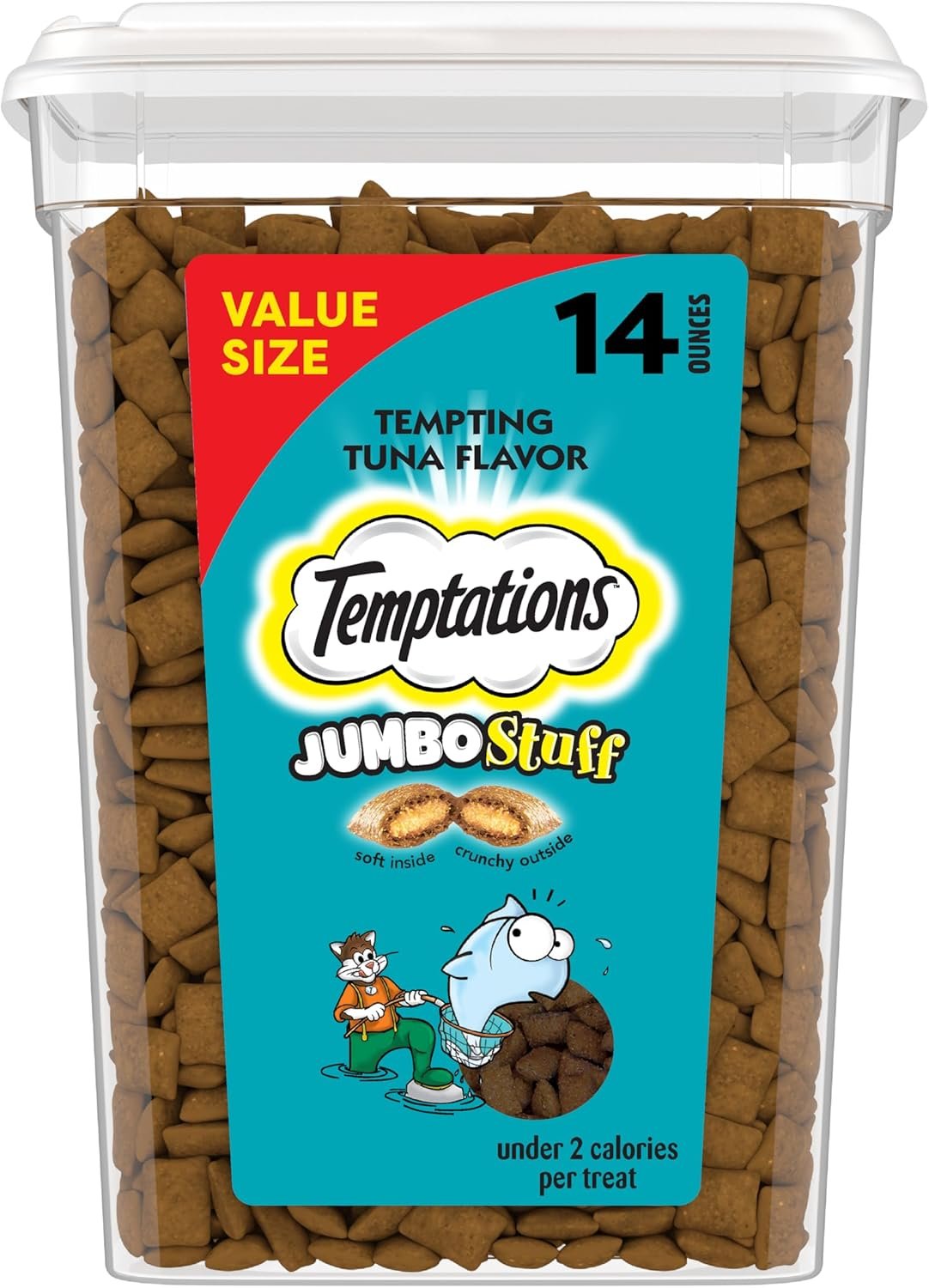 Temptations Jumbo Stuff Crunchy and Soft Cat Treats, Tempting Tuna Flavor, 14 oz. Tub